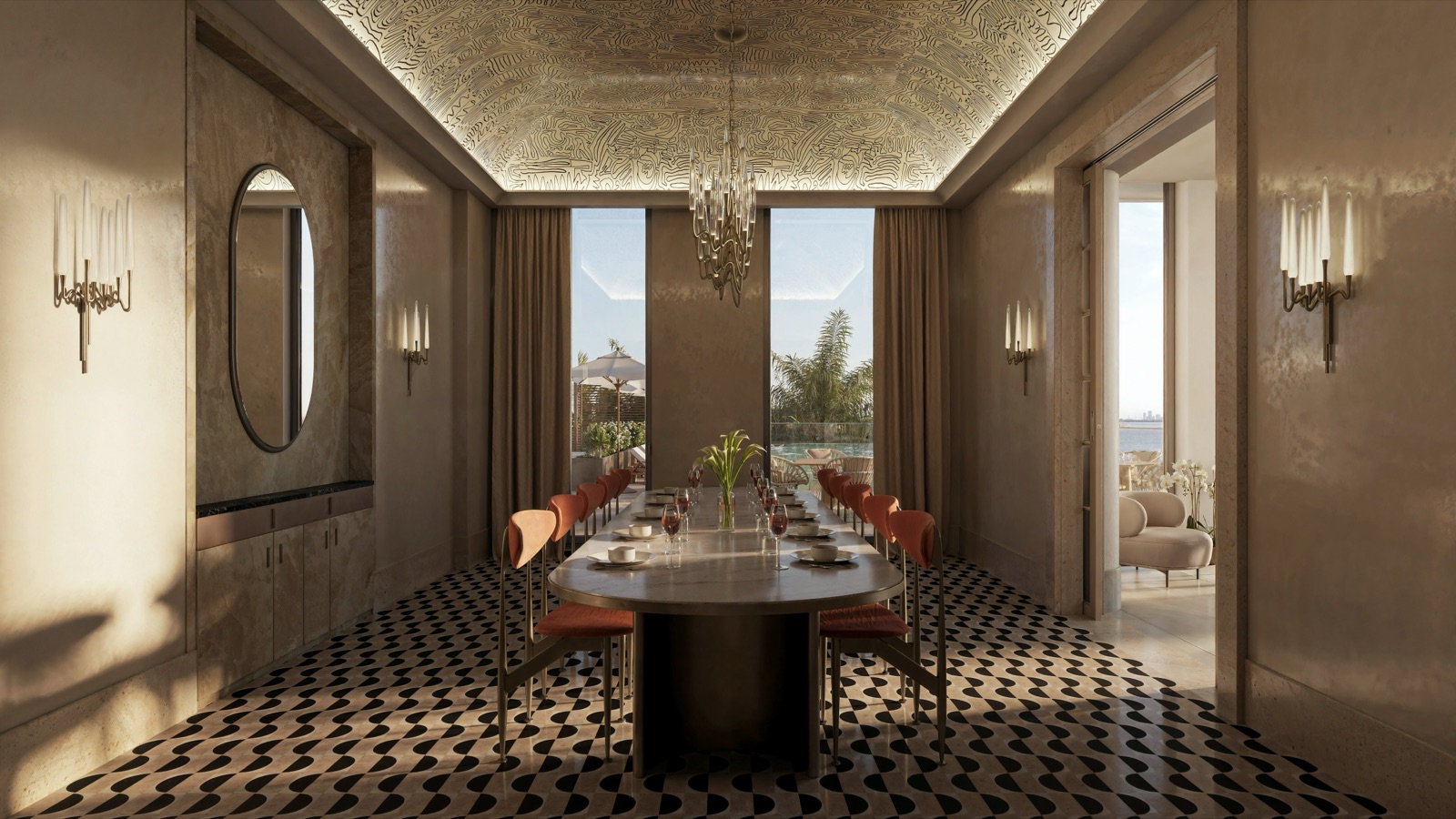 Private Dining Room at Tula with chef's warming kitchen — seating for twelve guests for catered events.